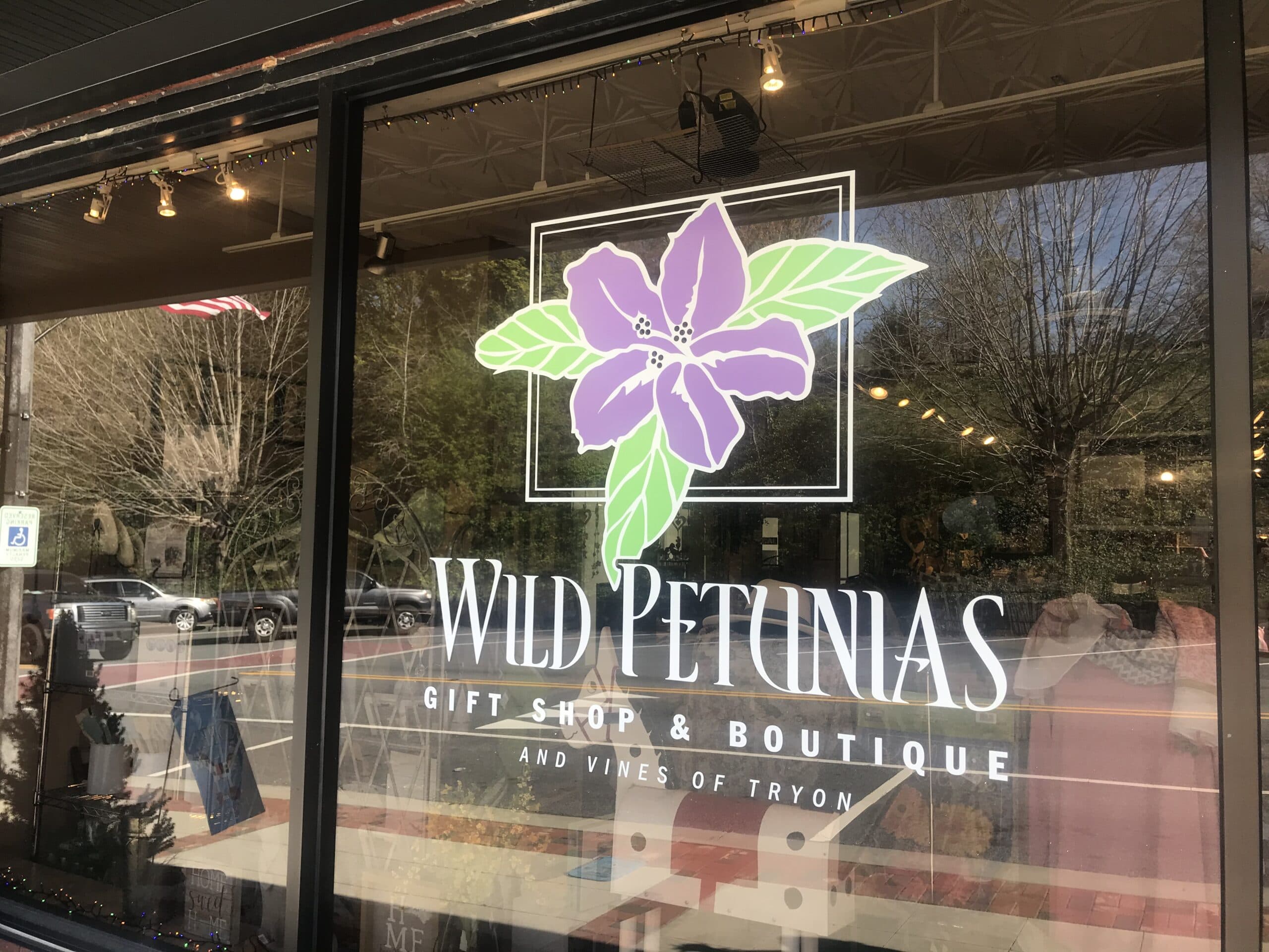 Wild Petunias storefront in downtown Tryon