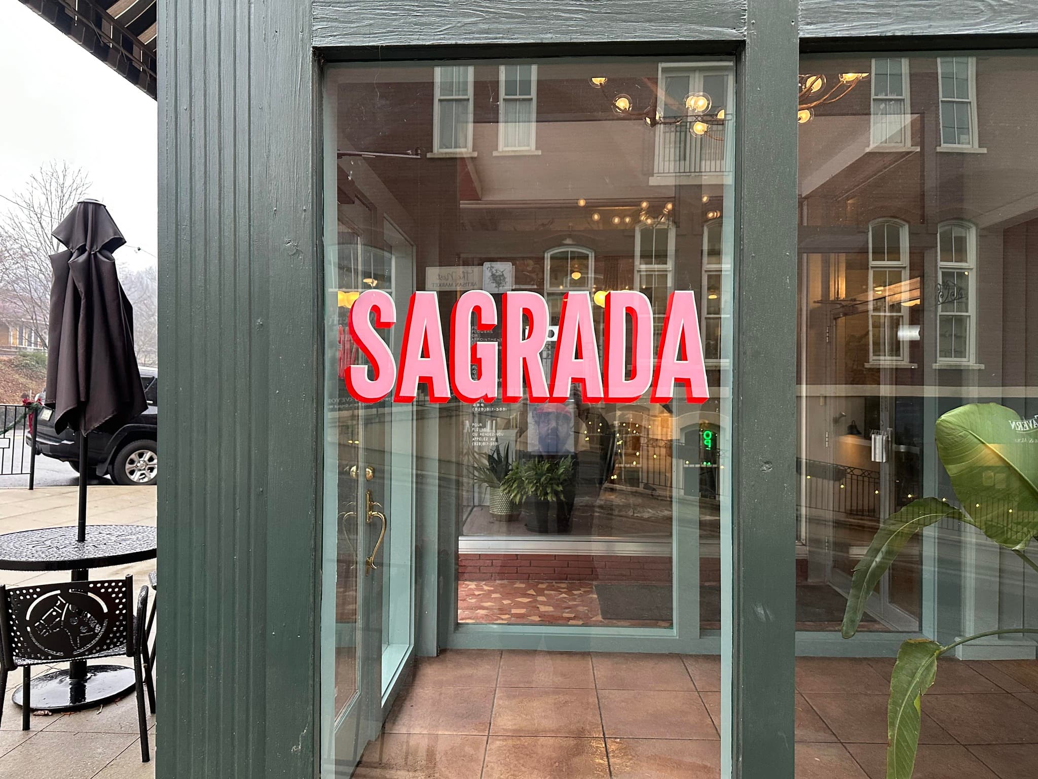 Sagrada Lounge & Kitchen exterior in downtown Tryon